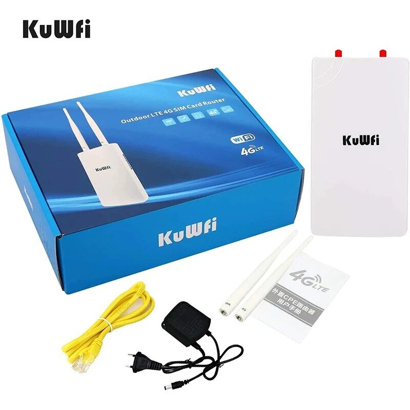 KuWFi Router Wifi, Wifi 4G CPE luar ruangan 150Mbps tanpa kabel Wifi Router dengan Slot kartu Sim semua cuaca Wifi Booster Extender untuk kamera IP