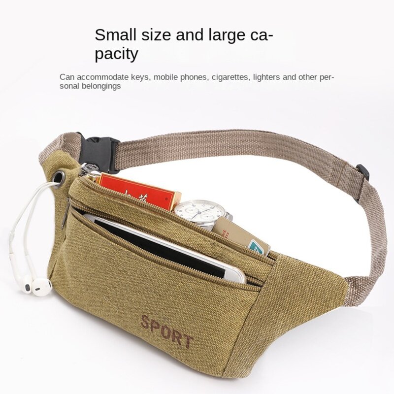 Multi-Pockets Fanny Pack Fashion Phone Canvas Waist Belt Bag Coins Satchel