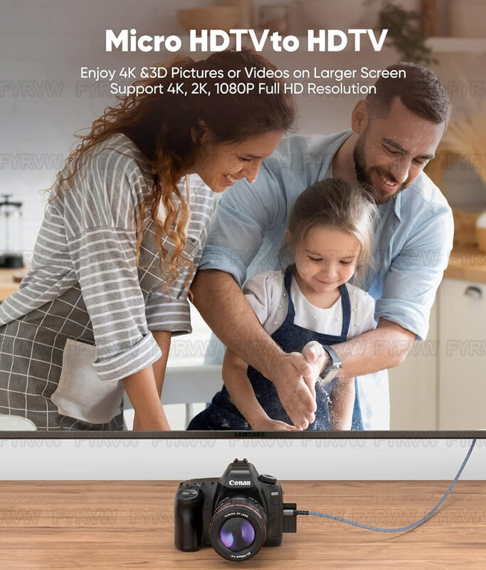 Cable Micro HDMI compatible con HDTV 4K para cámara GoPro Hero Raspberry Pi 4, Sony A6000, Nikon Yoga 3