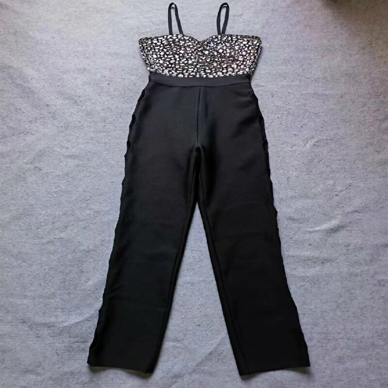 FibrDiamonds-Ensemble pantalon bandage pour femme, combinaison décontractée pour femme, streetwear chic, pantalons creux, mode élégante, 2024
