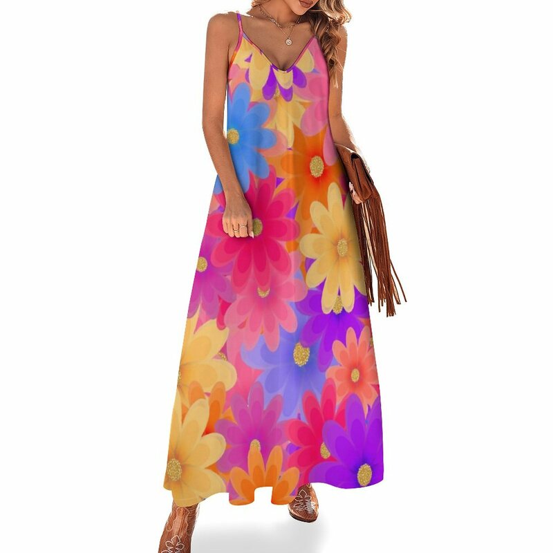 Vestido sin mangas de flores coloridas para mujer, vestido de fiesta para Celebración de primavera, 2023