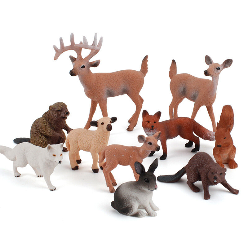 Simulation forest animal series beaver/squirrel/rabbit/little fox model cake decoration desktop ornament cute miniature for kid
