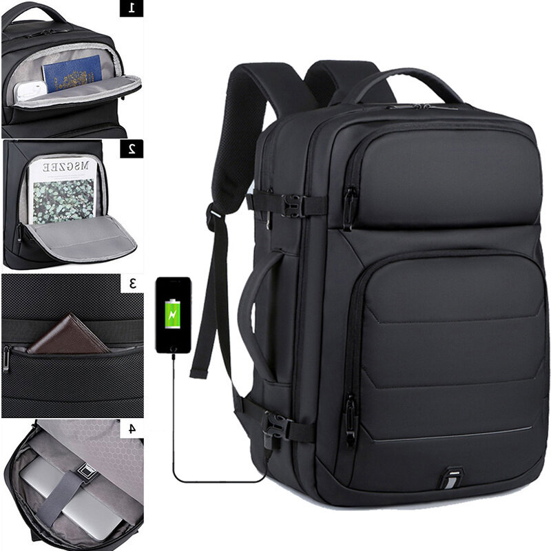 Bolso de hombro expandible para hombre, mochila para ordenador portátil de 17 pulgadas, impermeable, USB, escolar, deportivo, de viaje, de alta capacidad