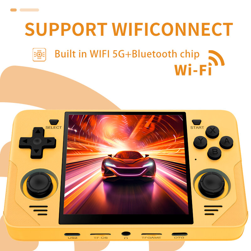 POWKIDDY RGB30 giallo 720*720 schermo Ips da 4 pollici WIFI integrato RK3566 Console di gioco portatile retrò Open-Source regali per bambini