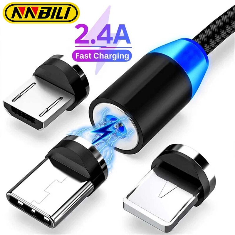 Câble Micro USB/type-c magnétique LED 2,4a pour recharge rapide et transfert de données, cordon de chargeur usb-c aimanté pour iPhone 14/13/Xiaomi/Samsung