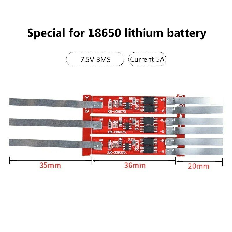 18650 BMS, 5 А, 2S, для батарей 7,4 В, литиевых, уличных фонарей, 7,4 В