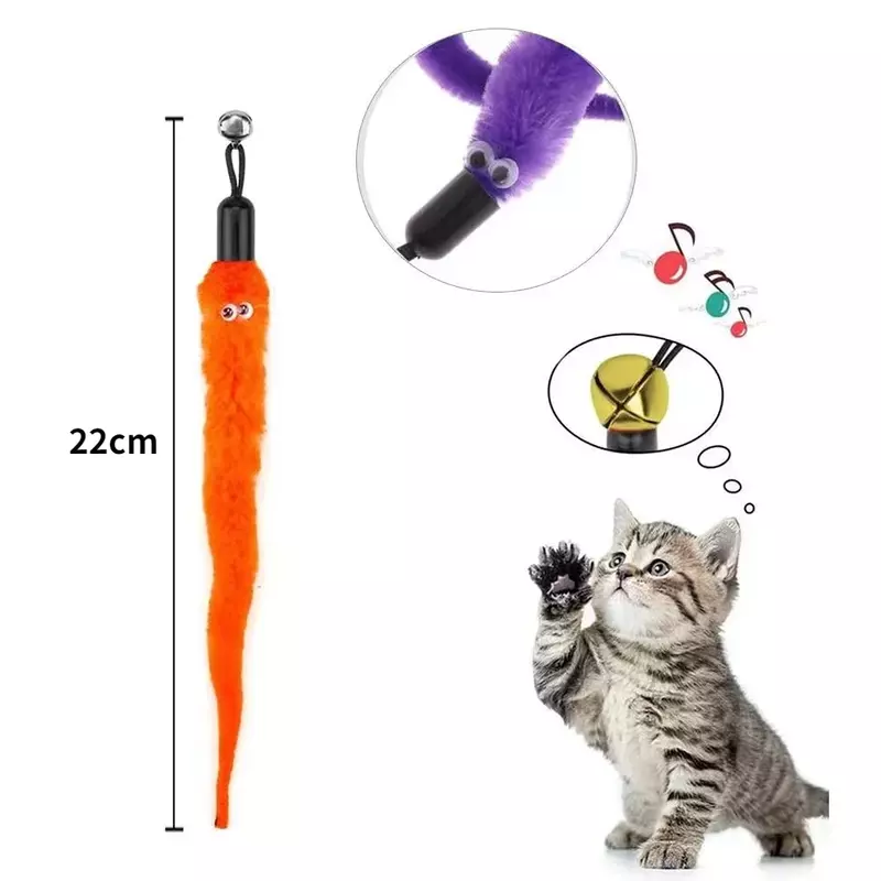 Aksesori mainan bulu kucing mainan cacing burung palsu dengan bel mainan kucing pengganti interaktif bola busa isi ulang latihan