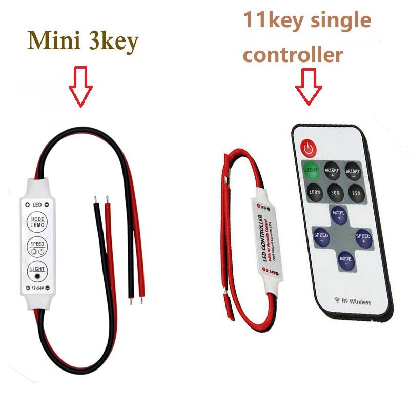 Minicontrolador de tira LED, atenuador remoto RF, cc 5V, 12V, 24V, para tira LED 5050, 5630, 2835, un solo Color