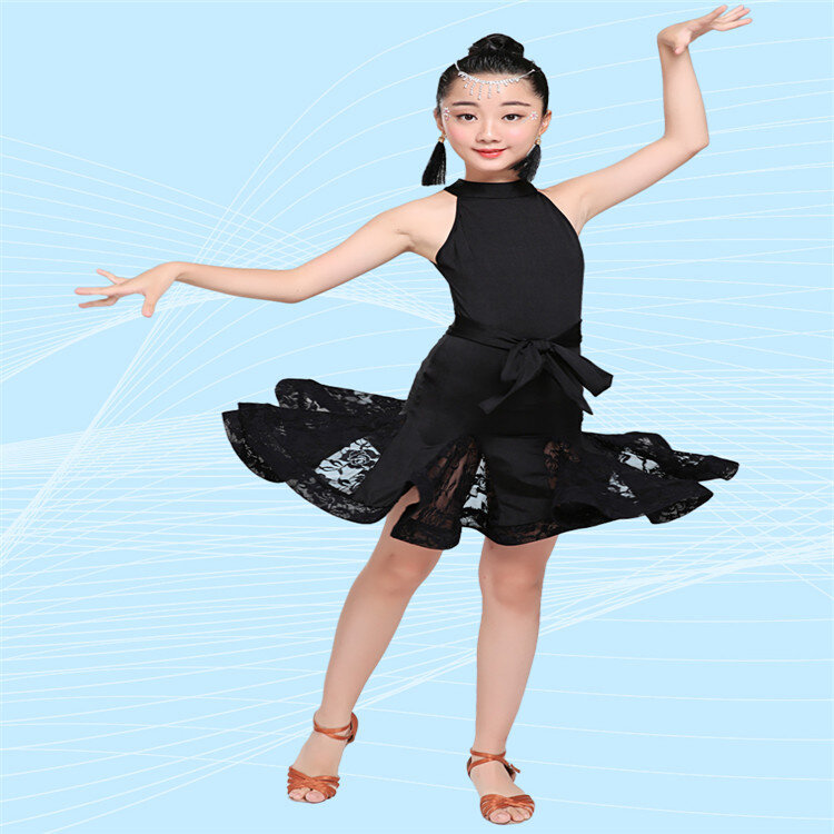 ชุดเดรสเต้นรำละตินลูกไม้ใหม่สำหรับเด็กผู้หญิงชุดเต้นรำซัลซ่าแทงโก้ชุดฝึกเต้นสำหรับเด็ก