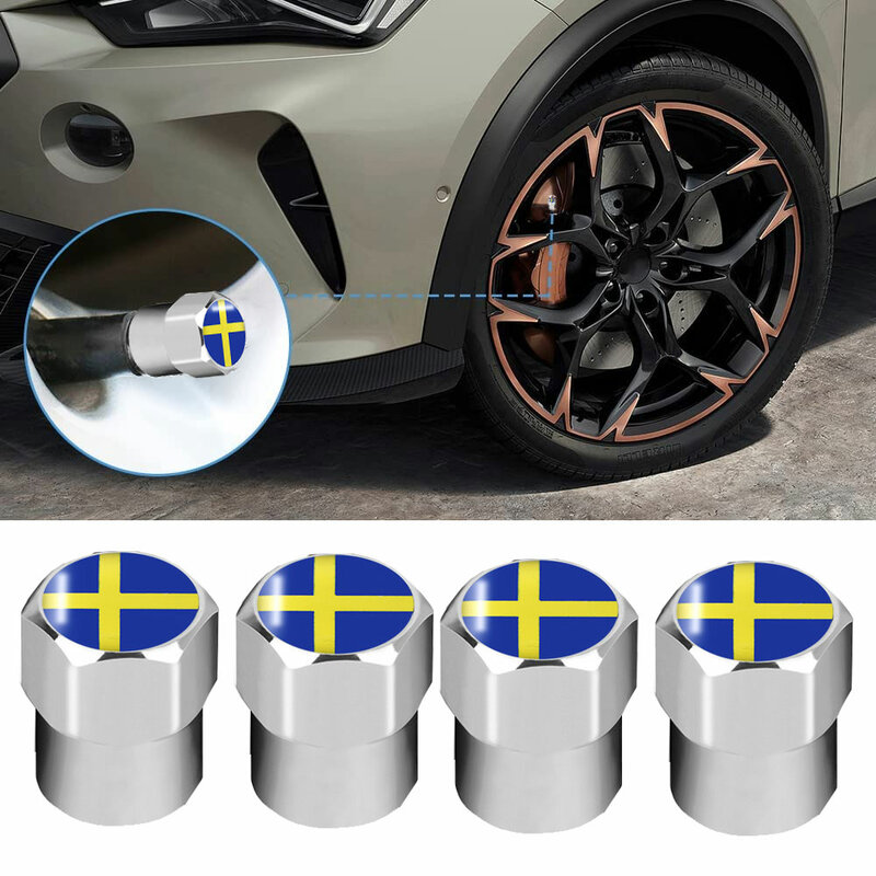 4pcs Car Styling Sweden Flag Emblem Wheel Tire Valves Tyre Air Caps Case Decoration Accessories for Volvo V70 XC60 S60 V60 V40