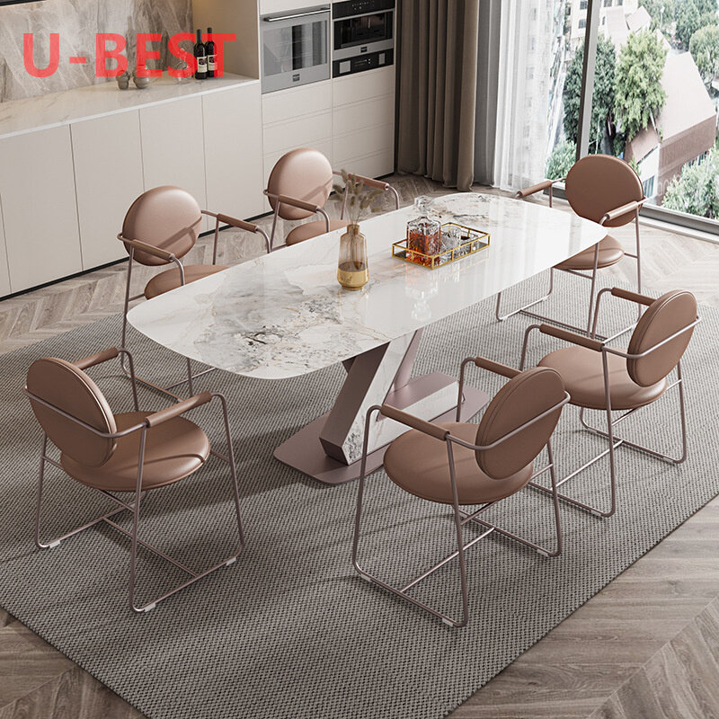 Mesa y silla de comedor Rectangular minimalista nórdico Rock Board, conjunto de sala de estar de apartamento de tamaño combinado, muebles italianos