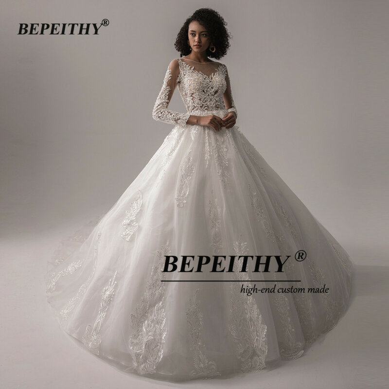 BEPEITHY-Vestidos De Novia De encaje para mujer, Vestidos De novia De manga larga con cuello redondo, Estilo Vintage, primavera 2023