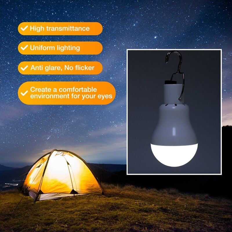 ABSF 태양 전지 패널 전원 LED 전구 조명, 휴대용 야외 캠핑 텐트 에너지 램프, 15W