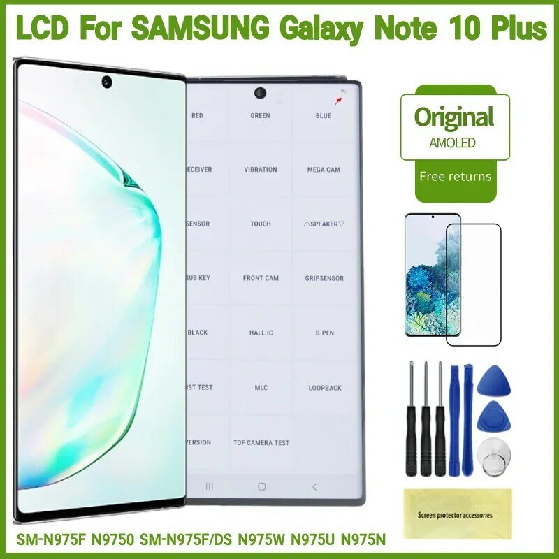 Layar Asli untuk Samsung Galaxy Note10 Plus 5G LCD N975N N975F N975U Layar Sentuh Digitizer Note10 Plus Suku Cadang Pengganti
