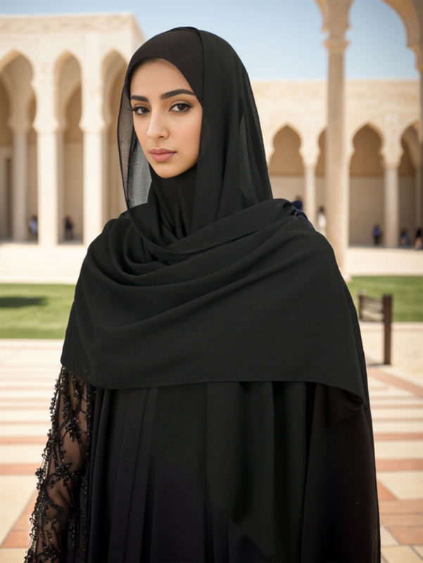 Hijab de gasa con gorro a juego para mujer, bufanda para el cuello, chal, Jersey, interior, 2 piezas