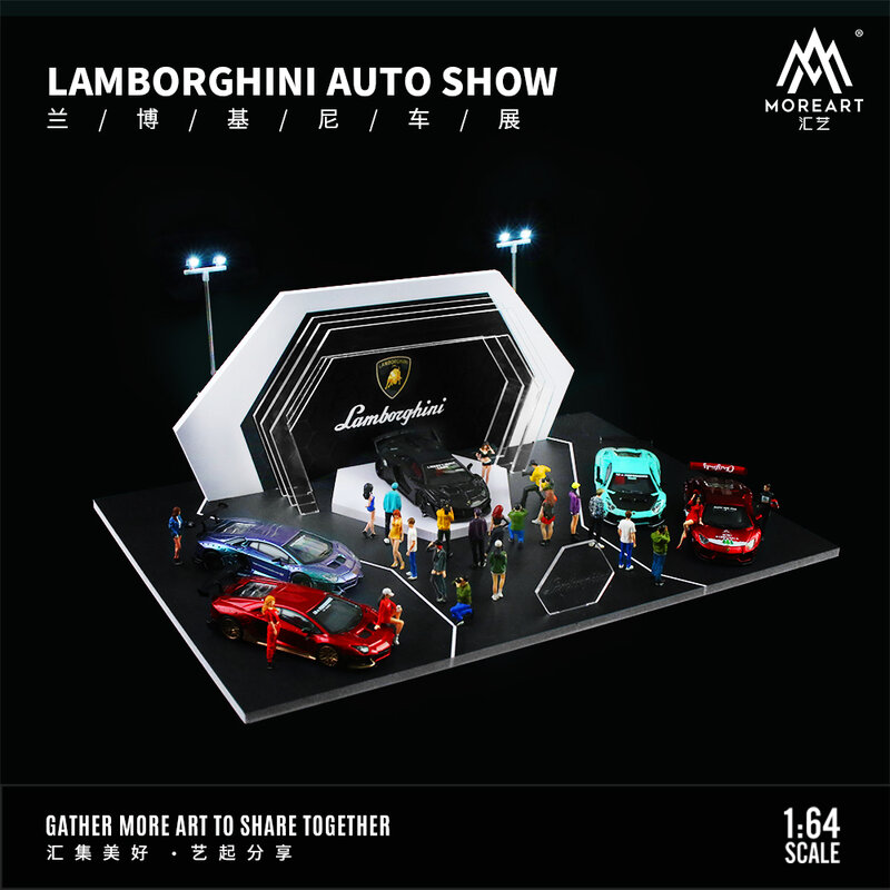TIMEMICRO&MoreArt 1:64 Lamborghini MAZDA Toyota NIssan Motor Show booth light version scene model with light miniaturized scene