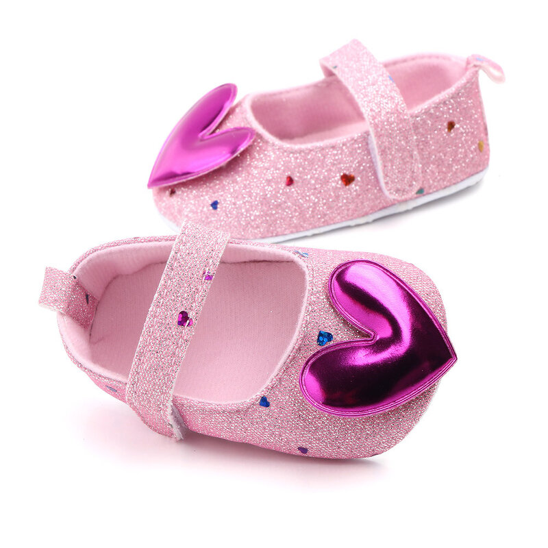 Prewalker Soft Sole Shoes para Baby Girl, Love-shape Princess Shoes