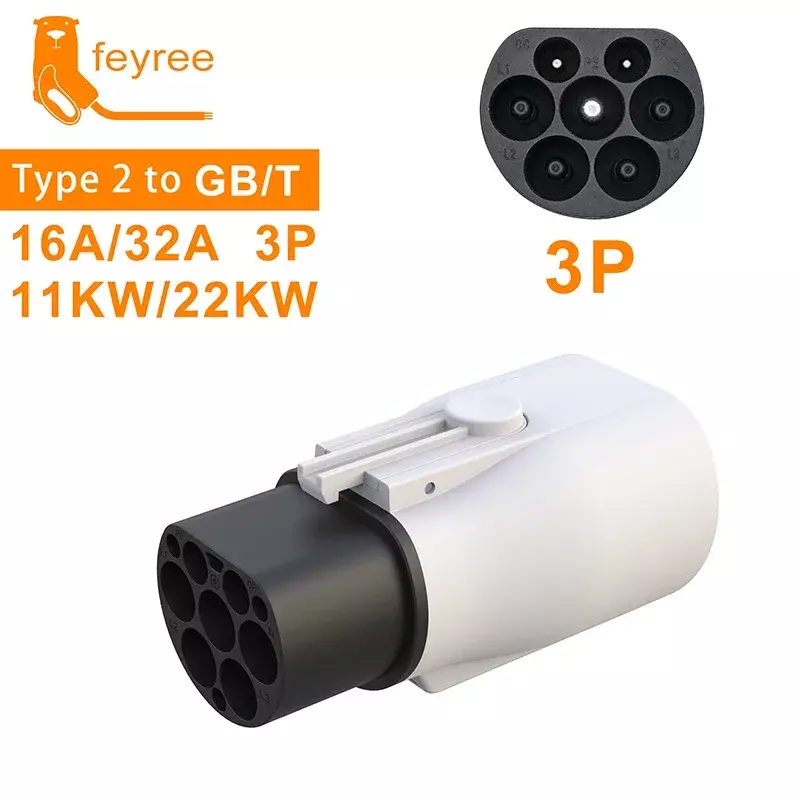Feyree EV adaptor pengisi daya, konverter tipe 2 IEC 62196-2 ke GB/T untuk pengisian daya kendaraan elektrik standar China 16A 32A