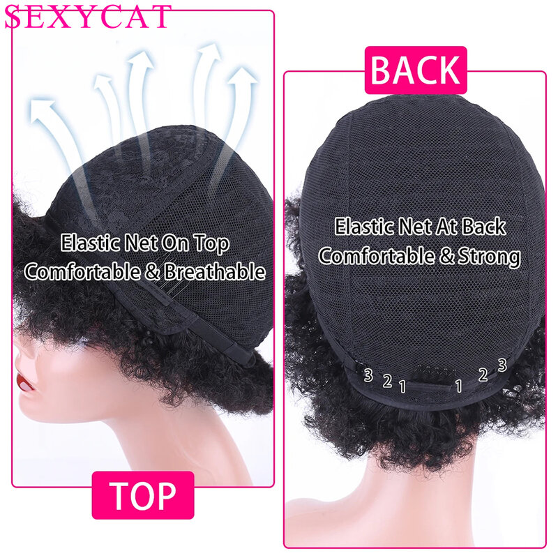 SexyCat-Peluca de cabello humano rizado para mujeres negras, pelo corto sin encaje frontal, corte Pixie, Color Natural, 6 pulgadas