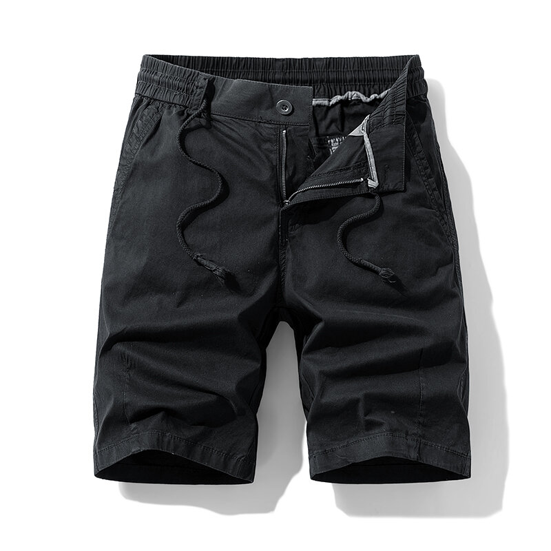 Летние мужские однотонные хлопковые шорты-карго, уличные пляжные повседневные короткие брюки, мужские классические свободные бриджи с карманами для мужчин