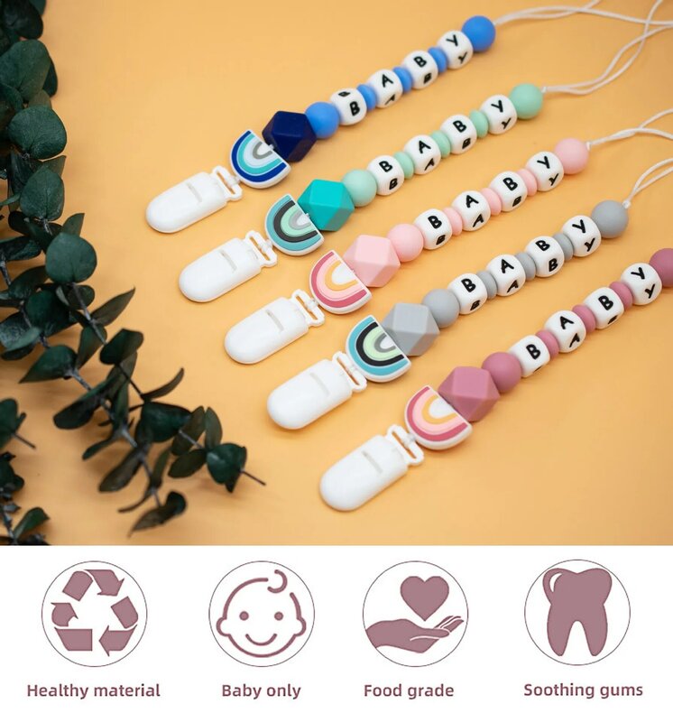 Ins bebê personalizado chupeta clipe, Recém-nascido luxo chupetas titular, Carta personalizada infantil alimentação Silicone dentição brinquedo, BPA livre