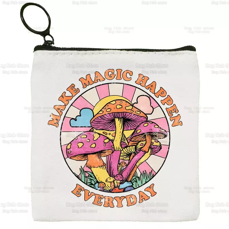 Mushroom Magic Psychedelic Canvas Coin Purse Custom Logo Storage Pouch Canvas Bag  New Coin Bag Key Coin Purse