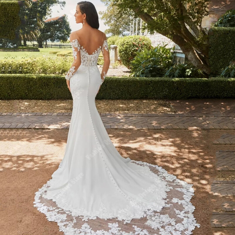 2024 우아한 섹시 브이넥 인어 웨딩 드레스, 반짝이는 인쇄 신부 가운, 약혼 공 레이스 슬리브