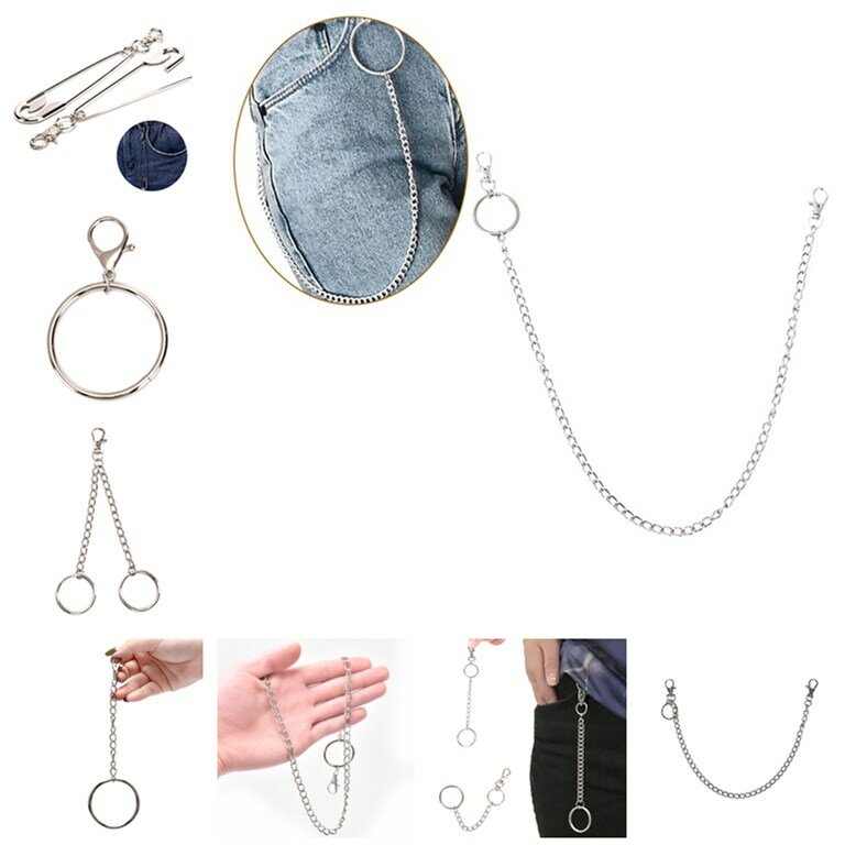 1PC Punk modne dżinsy męskie Punk srebrne metalowe spodnie łańcuchy Hip-hop modny pas biodrowy łańcuch spodnie męskie łańcuch