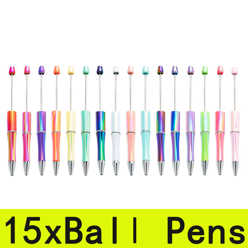 Stylo à bille en plastique pour étudiants, stylos à perles dégradées UV, bricolage fait à la main, vente en gros, 15 pièces