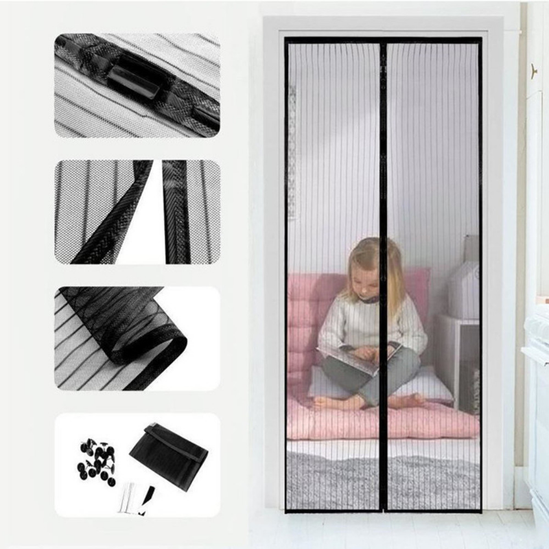 Cortina de puerta magnética reforzada sin herramientas, mosquitera antiinsectos, cortina de partición de mosca, malla de cierre automático