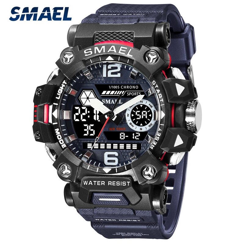SMAEL-Relógio de quartzo duplo impermeável masculino, relógio de pulso do exército militar, relógios esportivos, marca de luxo superior, moda