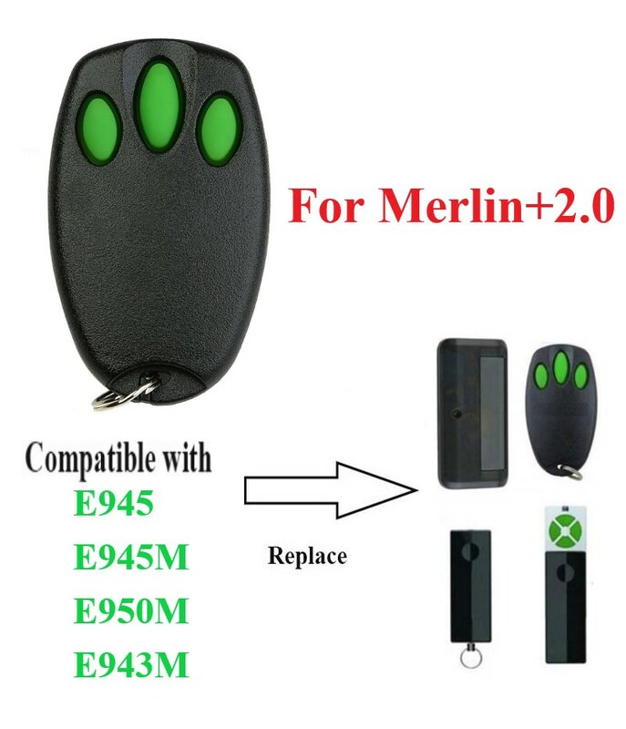 Controle Remoto Merlin + 2.0, Compatível com Código Billion, Controle Remoto, E945M, E950M, E940M, 433.92MHz, Novo