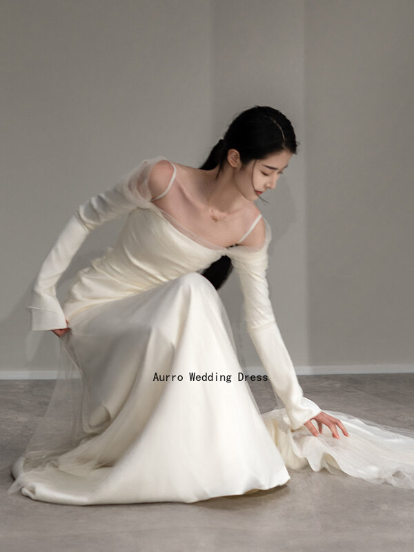 심플한 한국 스타일 얼룩 웨딩 드레스, 2024 시스 스퀘어 칼라, 지퍼 2024 신부 가운, 파티 드레스