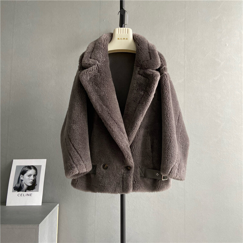 Manteau en fourrure de mouton véritable pour femme, veste chaude, manteau doux, monochrome, mode décontractée, nouveau, hiver, 2023, Y-F35