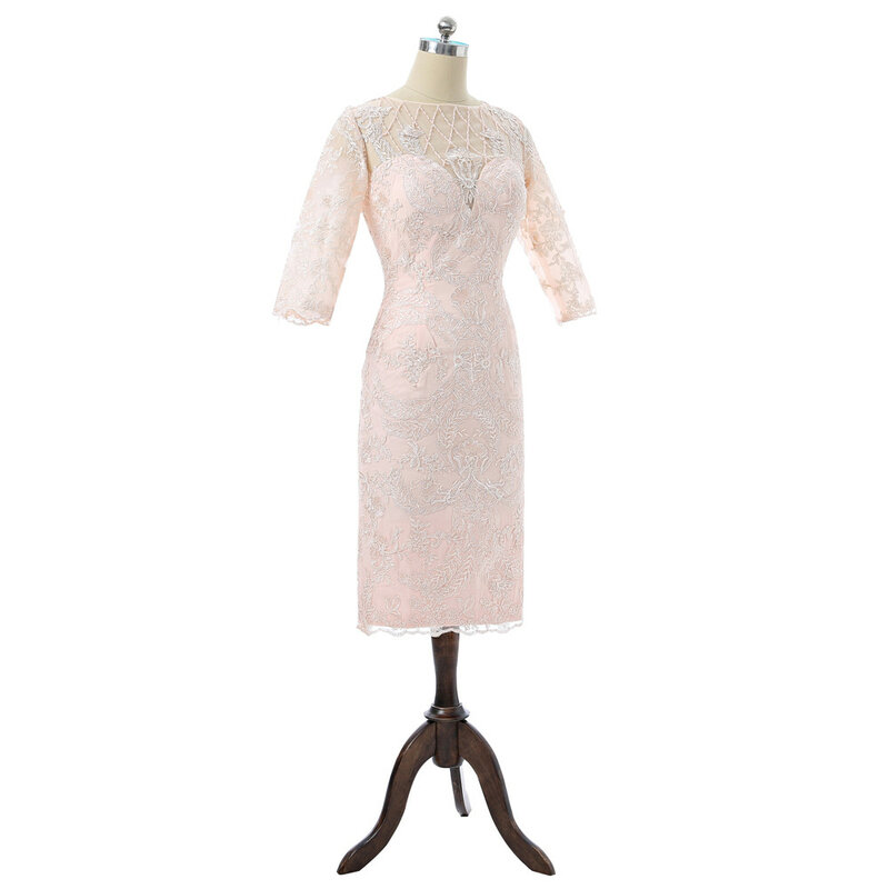 Abiti rosa per la madre della sposa guaina lunghezza del tè Appliques in Chiffon in rilievo con giacca abiti corti per la madre dello sposo per il matrimonio