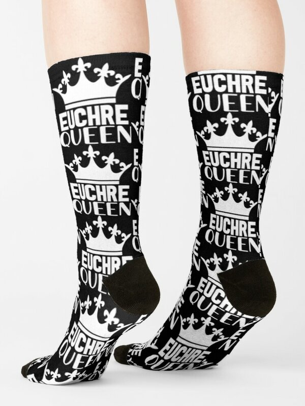 Euchre Queen – chaussettes de cyclisme amusantes pour hommes et femmes, joueur Euchre, chaussettes de jeu de cartes