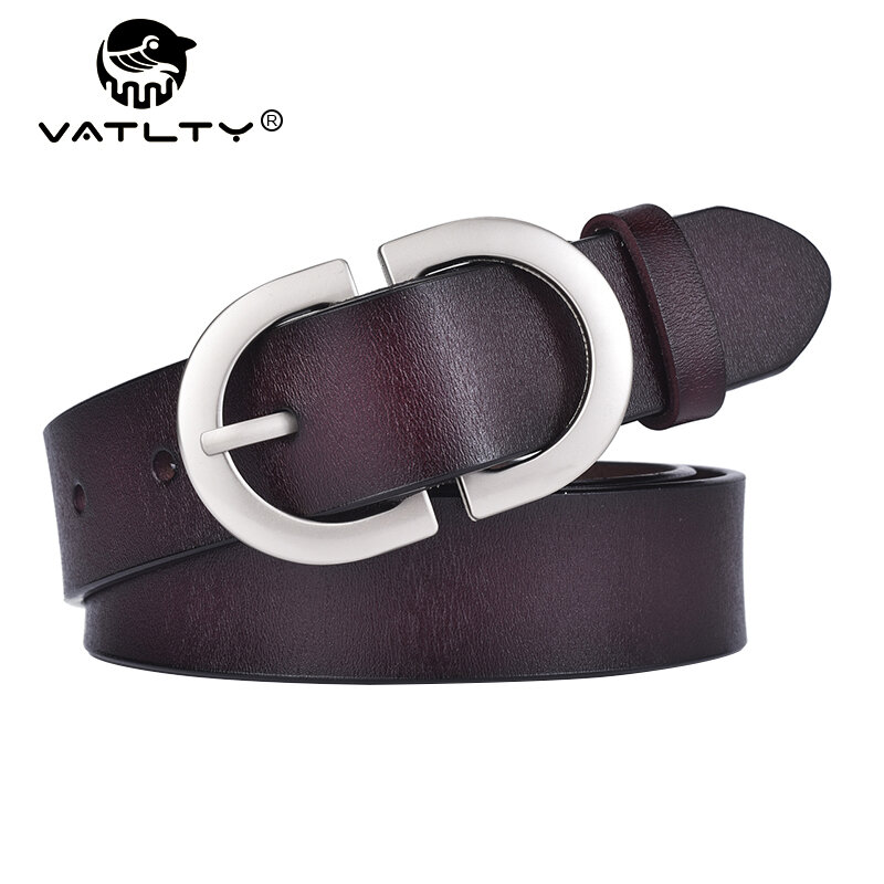 VATLTY 2022 Women's Leather Belt 2.8cm Natural Cowhide Silver Alloy Buckle Thin Belt Female Jeans Trousers Girdles Waistband