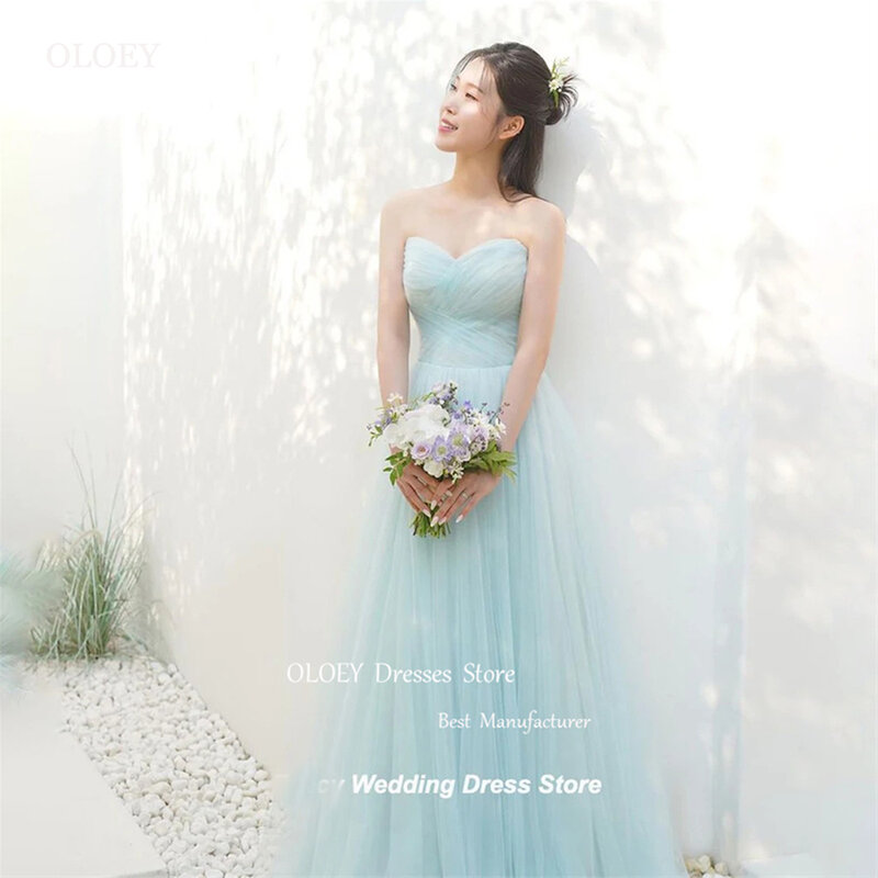OLOEY Fairy Tulle Evening Dresses Korea Photoshoot Wedding Sweetheart Corset Back Floor length Prom Dress Formal Party Dress
