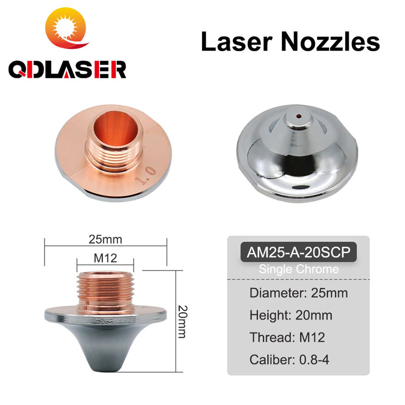 QDLASER Amada OEM Warstwa lasera światłowodowego Dwuwarstwowe dysze Dia 25mm H20 Kaliber 0.8-4.0mm M12 do głowicy tnącej laser światłowodowy