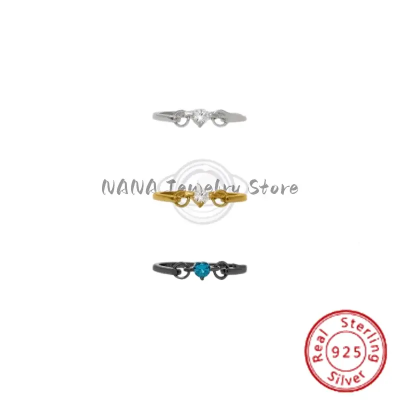 NanaのLove-S925スターリングシルバーラインクロス、シングルダイヤモンド、サターンフィンガー、アドバンスト