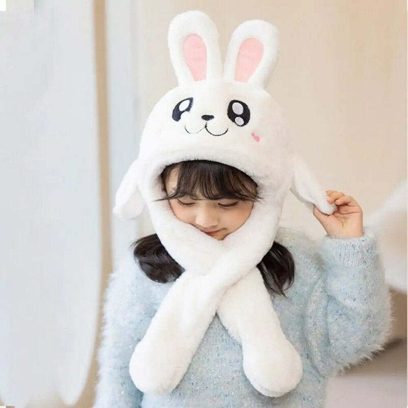 어린이용 방풍 귀여운 토끼 귀 귀모자, 움직이는 점프 모자, 노벨티 크리에이티브 플러시 토끼 겨울 모자