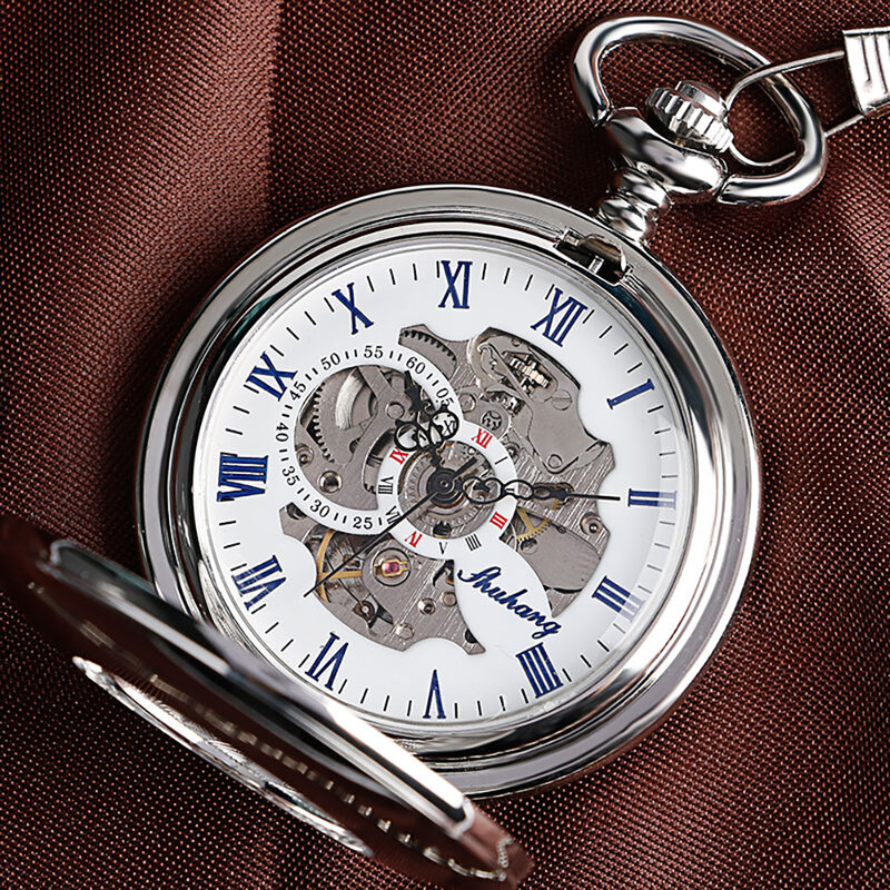 Srebrny, gładki, mechaniczny zegarek kieszonkowy do polerowania, samobieżny, w antycznym stylu prezent, pół-kieszonkowy zegarek Hunter