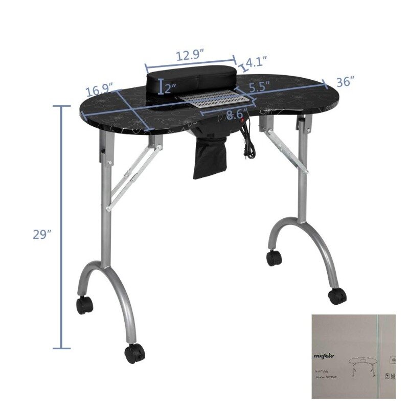 Manicure Nail Table with Electric Dust Collector, Foldable MDF Laminated Home Nail Beauty Technician Desk, Spa Salon Workstation