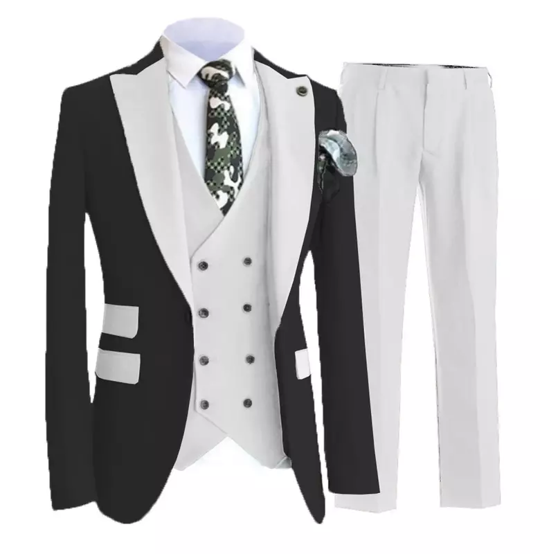 Abito da uomo marrone 3 pezzi cappotto nero con risvolto aderente adatto per banchetti di nozze sposo giacca da sposa gilet con pantaloni