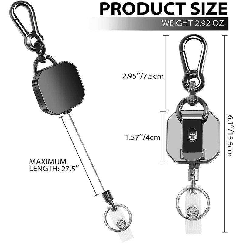 Llavero retráctil de Metal resistente, soporte de insignia de identificación, carrete de llave, mosquetón con Clip para cinturón