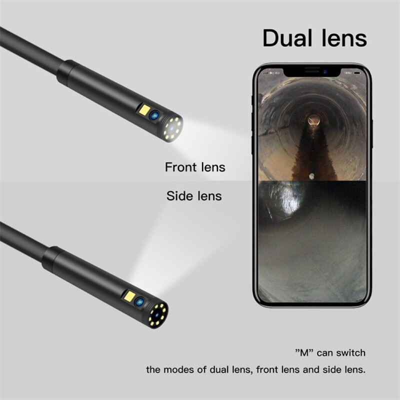 8Mm Dubbele Lens Endoscoop Camera Ip68 Waterdichte Inspectie Borescope Auto Motor Rioolbuis Voor Android Smart Phone Usb Type C