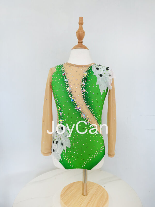 JoyCan-leotardos de gimnasia Rhthmic para niñas y mujeres, Ropa de baile elegante de LICRA verde para competición