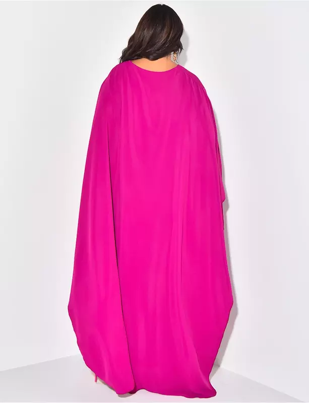 Женское атласное платье-макси с круглым вырезом и рукавом летучая мышь