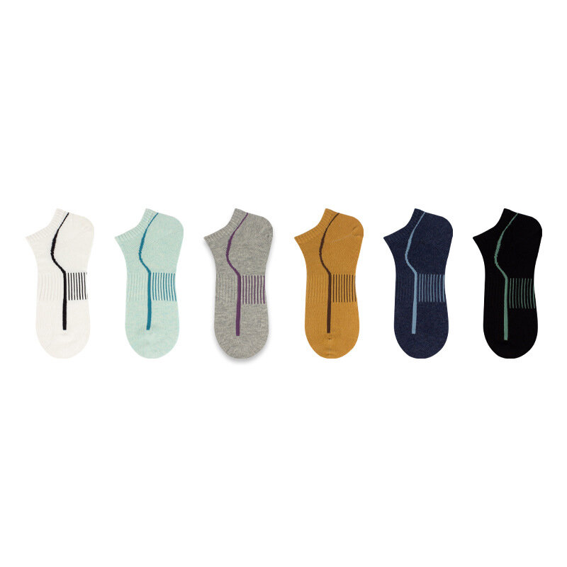 Носки мужские короткие 6 пар, дышащие, в полоску, эластичная сетка, дезодорирующие, спортивные, летние
