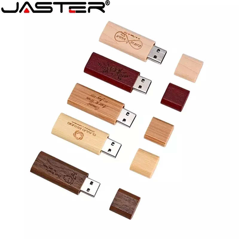 Jaster ฟรีโลโก้ที่กำหนดเอง USB แฟลชไดร์ฟไม้ไผ่ USB พร้อมกล่องหน่วยความจำ16GB ไดรฟ์ปากกา32GB 64GB USB Stick ของขวัญแต่งงาน